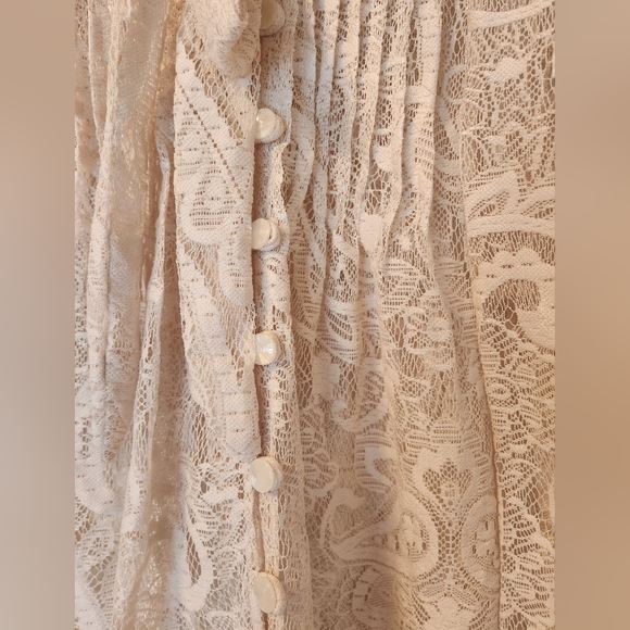 Plenty by Tracy Reese Cream Lace Button Up Blouse sz M Neck Tie Boho Victorian - Picture 3 of 7